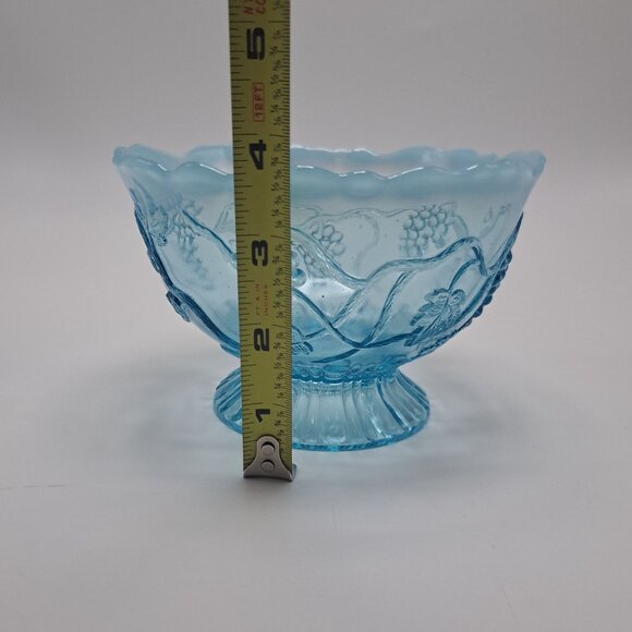 Vintage Jefferson Glass Blue Opalescent Footed Grapes & Vines Dish - Picture 2 of 16